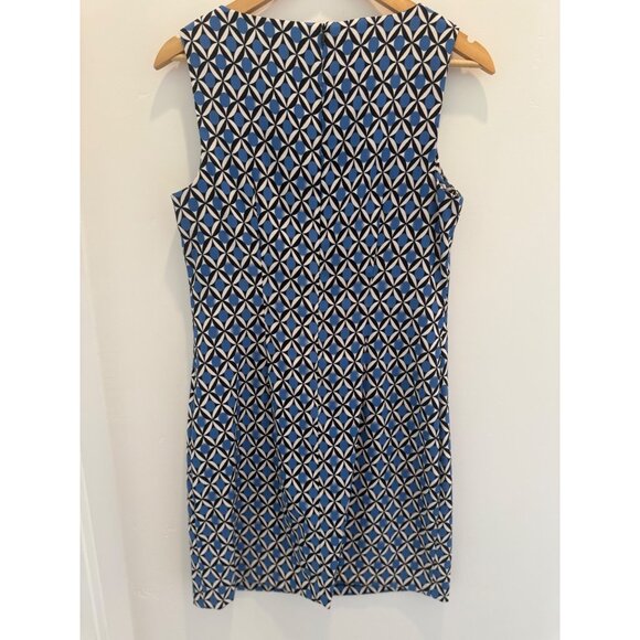 AB Studio Women’s Blue White Geo Sleeveless Sheath Dress Size 10 Mod 70's Style - Picture 7 of 12